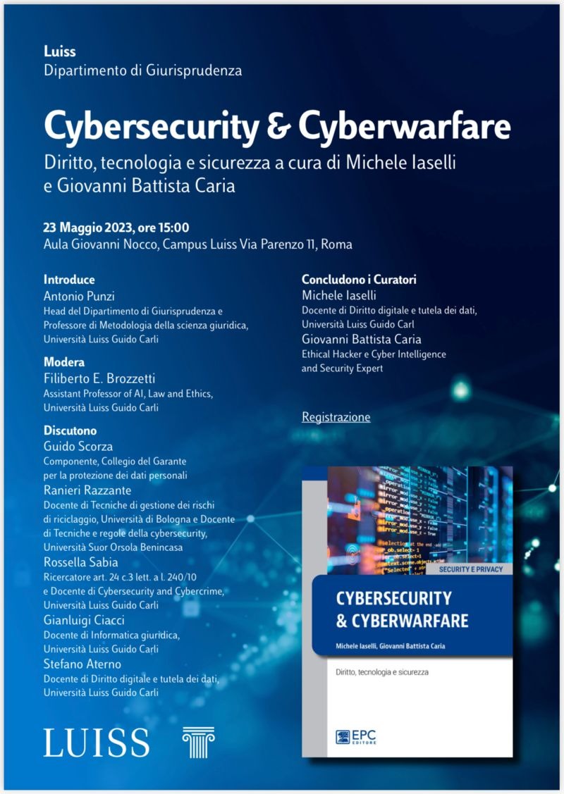 Presentazione del libro Cybersecurity e Cyberwarfare. Diritto, tecnologia e sicurezza"